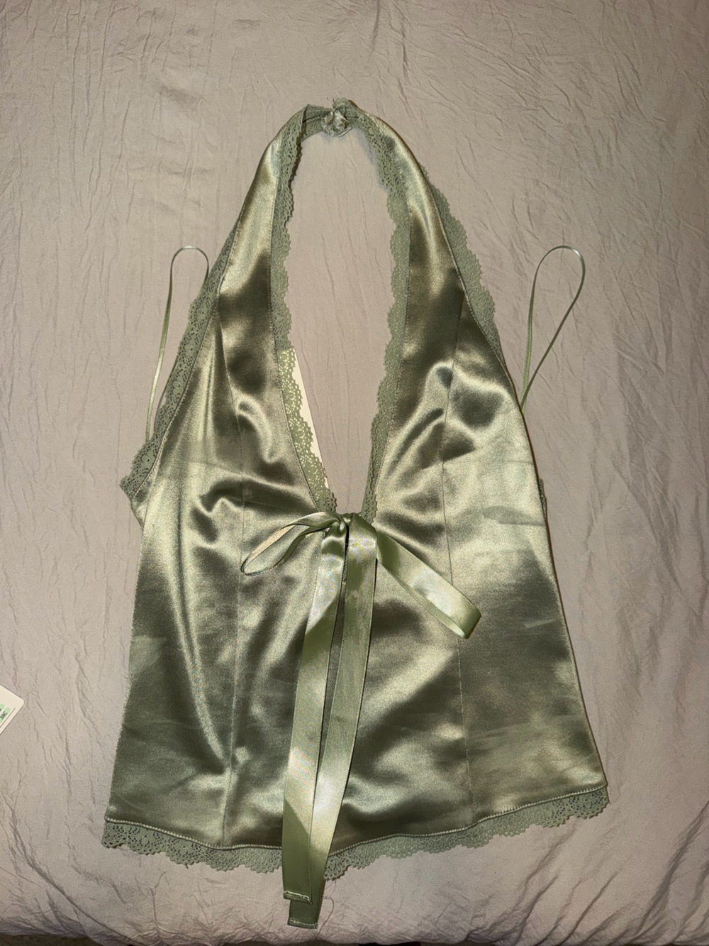 Silky Lace Trim Top- Sage Green